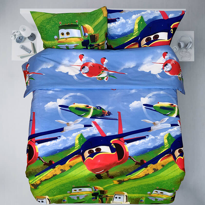 Kokvilnas gultas veļas komplekts 150x210cm – lidmašīnas