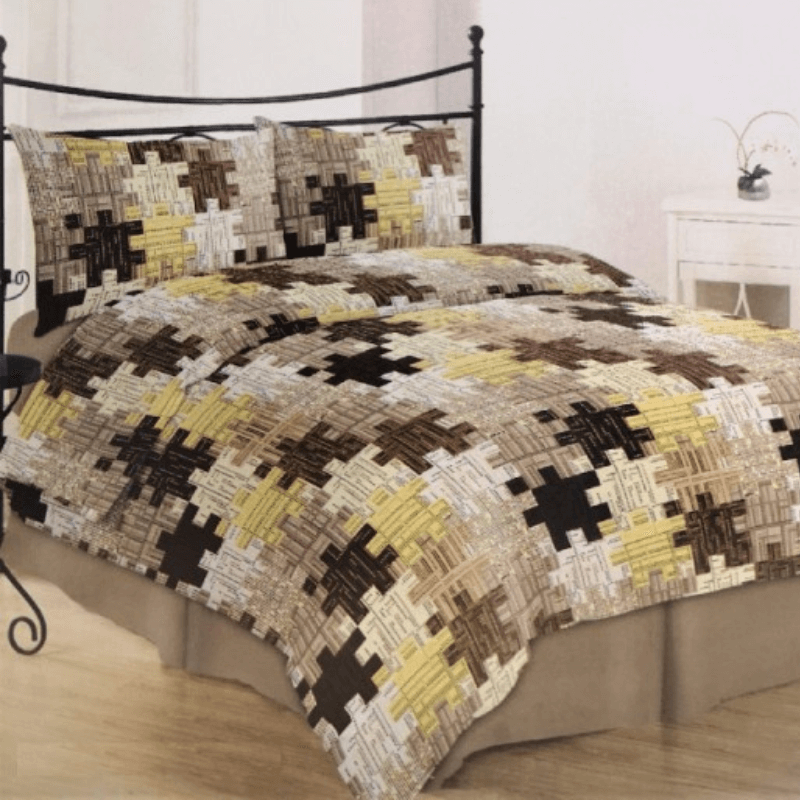 Kokvilnas gultas veļas komplekts 180x210cm – ģeometrija – brūns