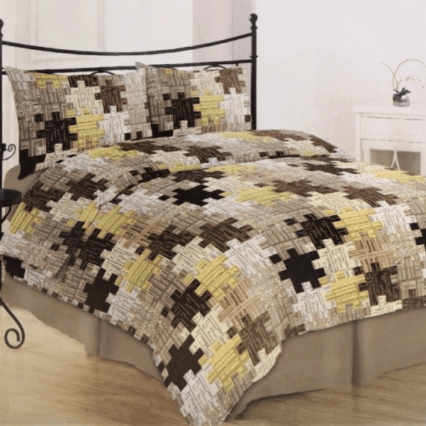 Kokvilnas gultas veļas komplekts 180x210cm – ģeometrija – brūns