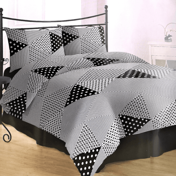 Kokvilnas gultas veļas komplekts 150x210cm – ģeometrija – melnbalts