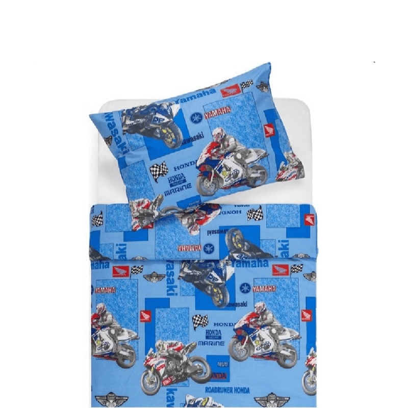 Kokvilnas gultas veļas komplekts 150x210cm – motocikls
