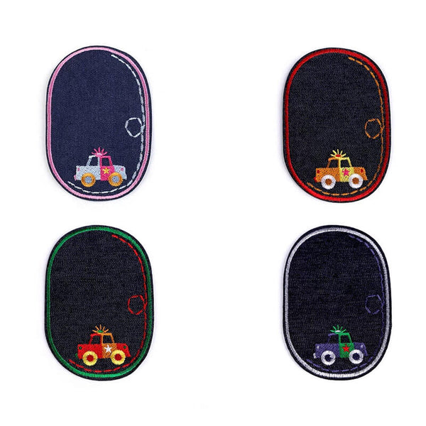 Džinsu auduma ielāps - piegludināms - zils ar mašīnu 390560