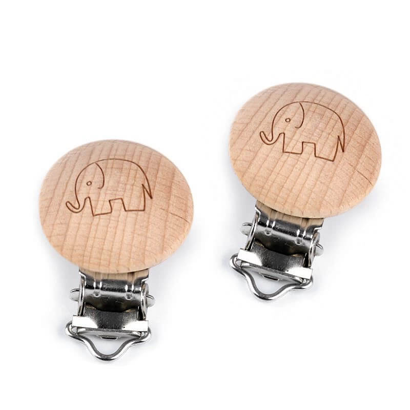 Wooden clip for pacifiers