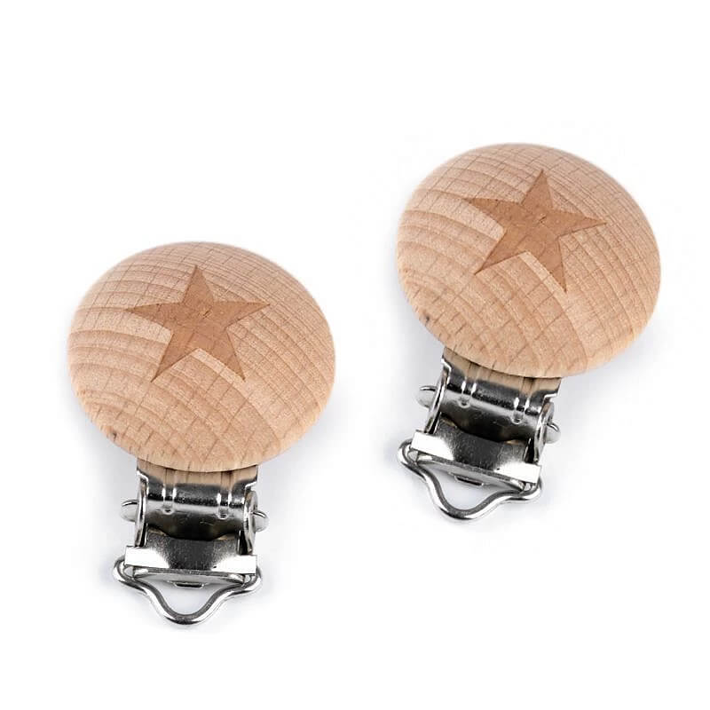Wooden clip for pacifiers