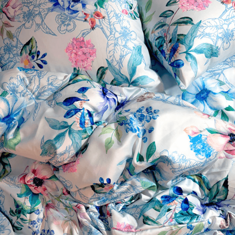 Cotton sateen bedding set 150x220cm – flowers- dark green