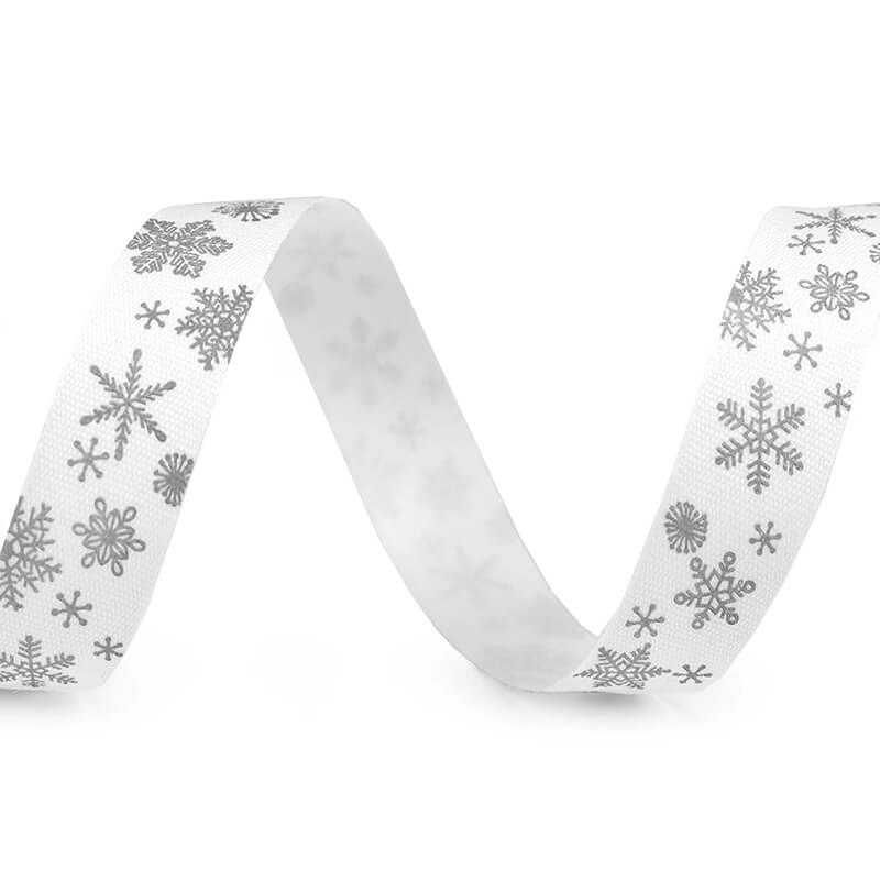 Printed cotton ribbon 15mm - snowflakes