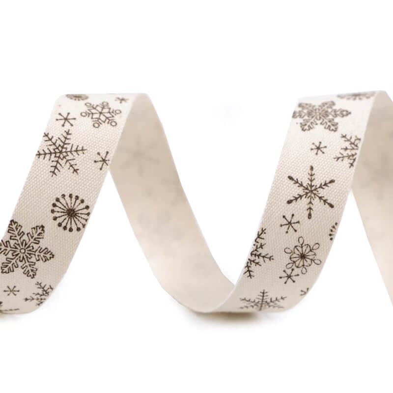 Printed cotton ribbon 15mm - snowflakes