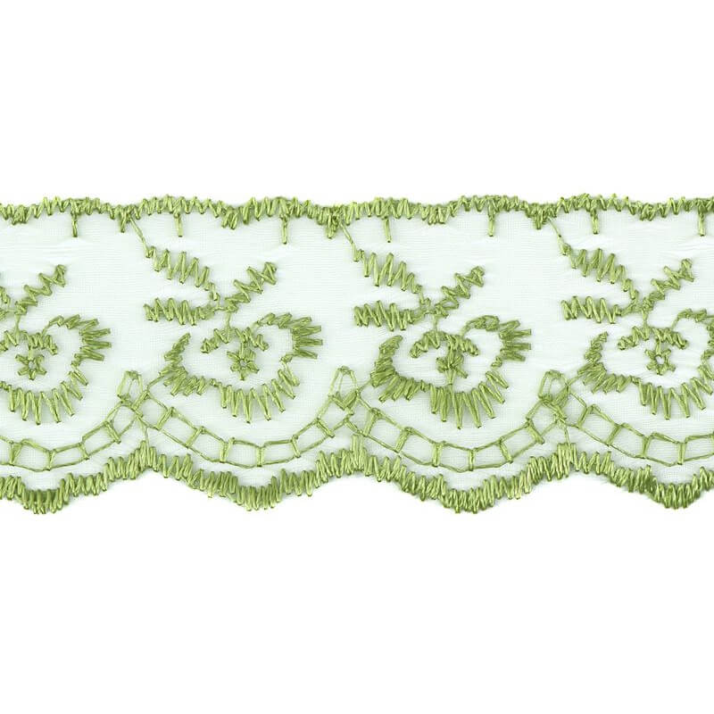 Izšūta organzas mežģīnes lente 4,5cm