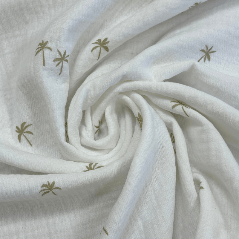 Muslīna audums 140cm | 125g/m² - balts ar palmu rakstu