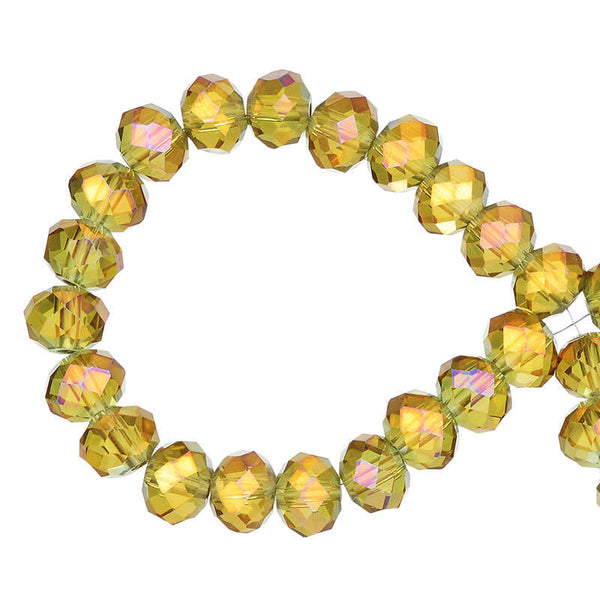 Slīpēta stikla pērle 4x5mm - sinepju dzeltena ar krāsainu spīdumu