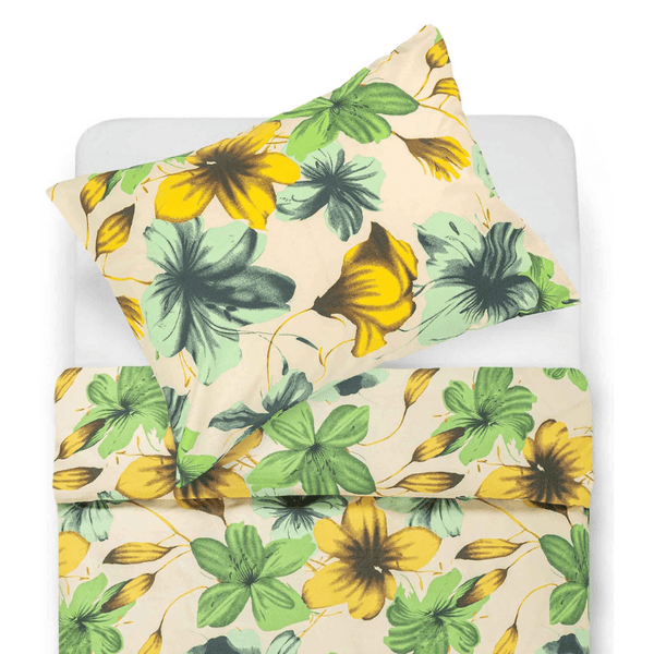 Kokvilnas segas pārvalks 240x220cm – zaļi, dzelteni ziedi