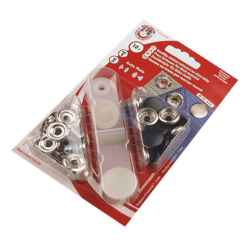 Iesitamas metāla spiedpogas Auto Moto Ø15mm - bieziem audumiem