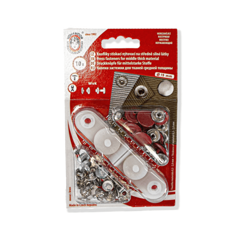 Wuk push-in metal snap buttons Ø15mm - for medium-thick fabrics