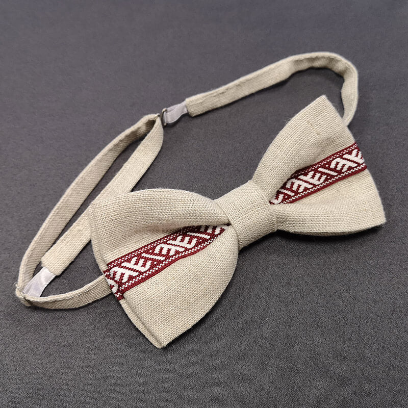 Linen fabric children's bow tie - linen gray with Úsiņa brand ribbon