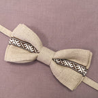 Linen fabric children's bow tie - linen gray with Úsiņa brand ribbon