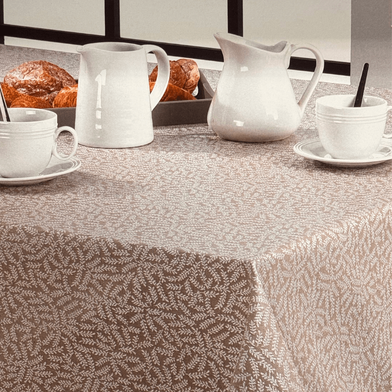 Tablecloth fabric 157cm – leaves on a beige background