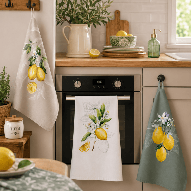 Virtuves dvielis 50x70cm – citroni - balts